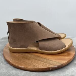 Born Iwa Sandal Womens 7 Taupe Shimmer Suede Leather Criss Cross Gladiator Caged